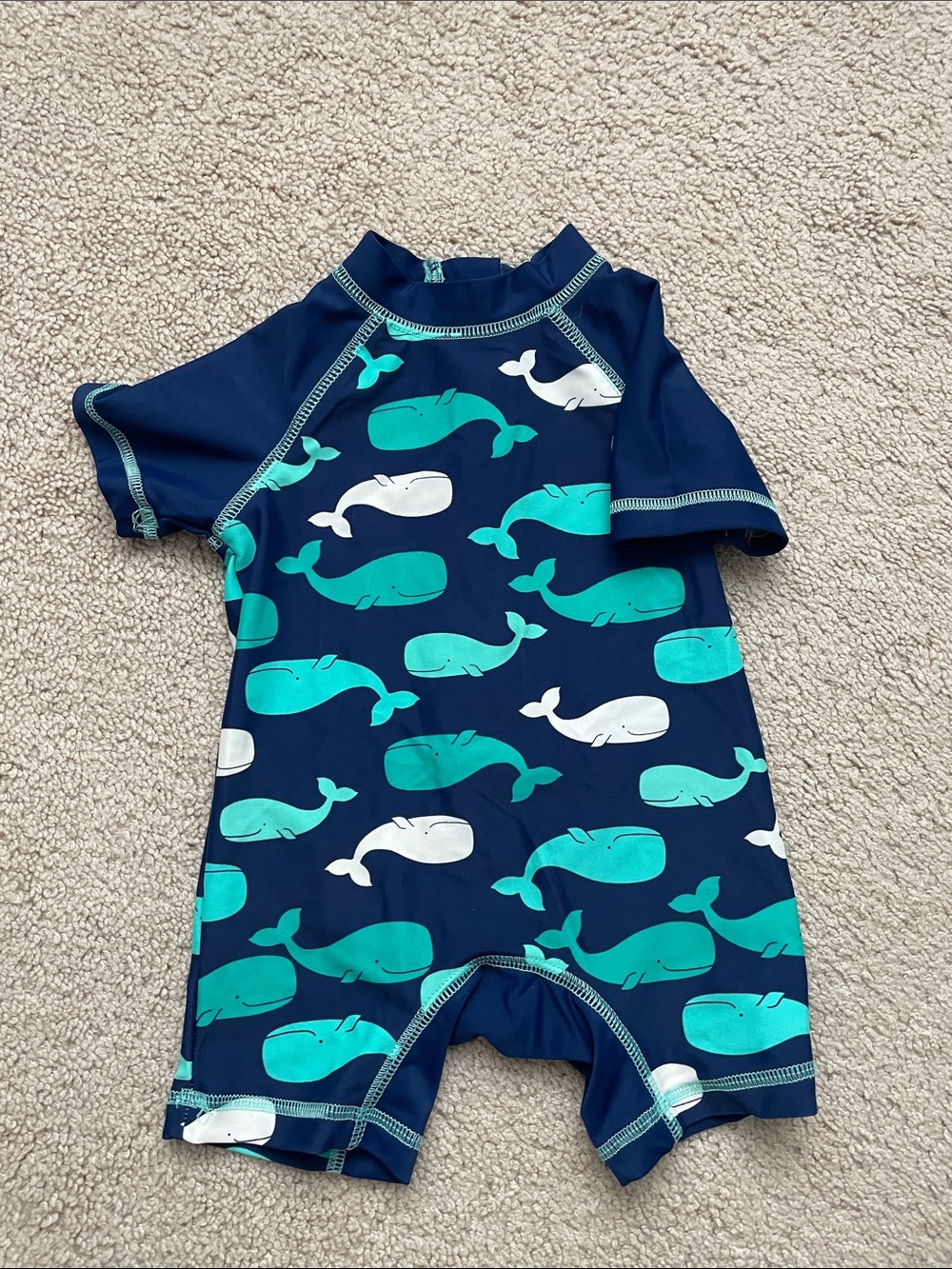 Kids Navy Whale Print Rash Guard Swimsuit
